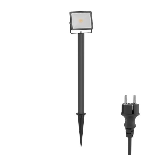 LED Gartenstrahler FLIN mit Erdspieß, 40cm Sockel & Stecker für außen, schwarz, Scheinwerfer, IP66 wasserfest, 10,93W 837lm warm-weiß