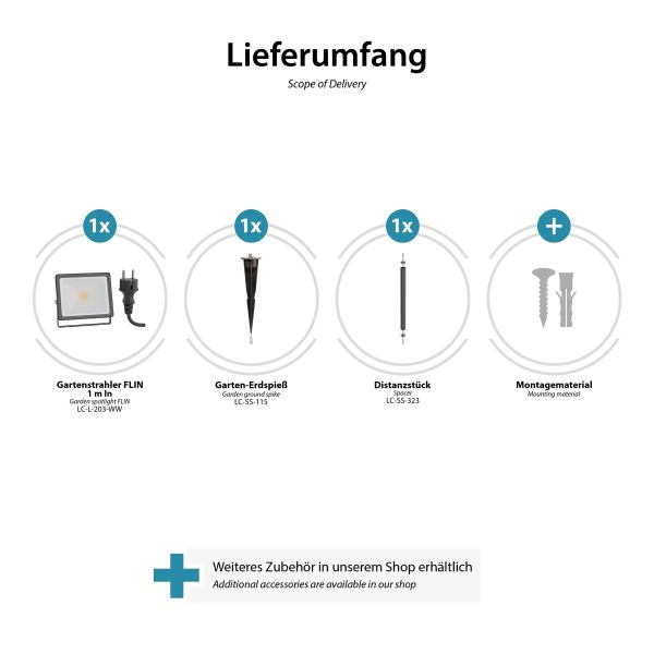 LED Gartenstrahler FLIN mit Erdspieß, 40cm Sockel & Stecker für außen, schwarz, Scheinwerfer, IP66 wasserfest, 10,93W 837lm warm-weiß Blitzangebot