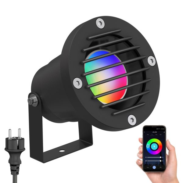 LED Gartenstrahler DUK, Gitter für außen, IP65, inkl. Smart Home RGBW GU10 LED Lampe 473lm (Farbe wählbar)