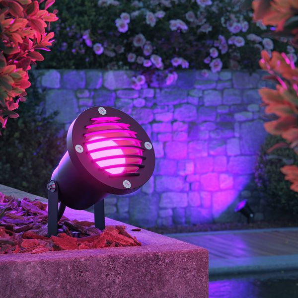 LED Gartenstrahler DUK, Gitter für außen, IP65, inkl. Smart Home RGBW GU10 LED Lampe 473lm (Farbe wählbar) Tägliche Deals