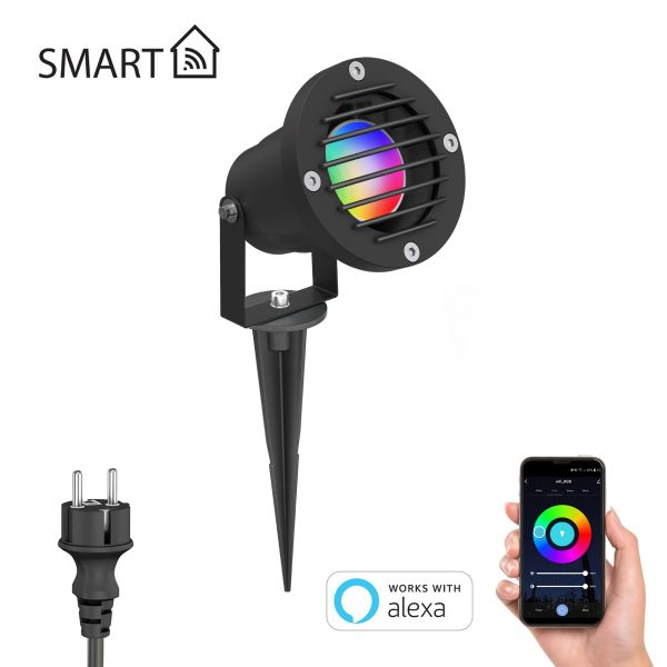 Gartenstrahler DUK, Gitter, mit Erdspieß für außen, IP65, inkl. Smart Home RGBW GU10 LED Lampe 473lm (Farbe wählbar) Sonderangebote