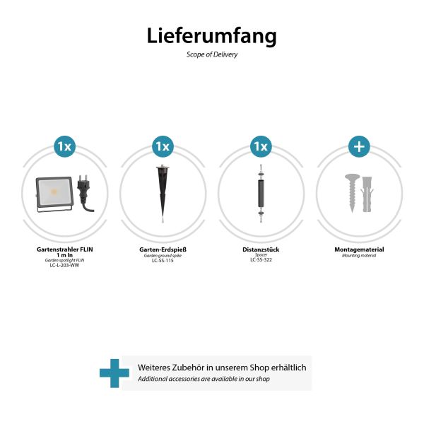 LED Gartenstrahler FLIN mit Erdspieß, 15cm Sockel & Stecker für außen, schwarz, Scheinwerfer, IP66 wasserfest, 10,93W 837lm warm-weiß VIP-Rabatte