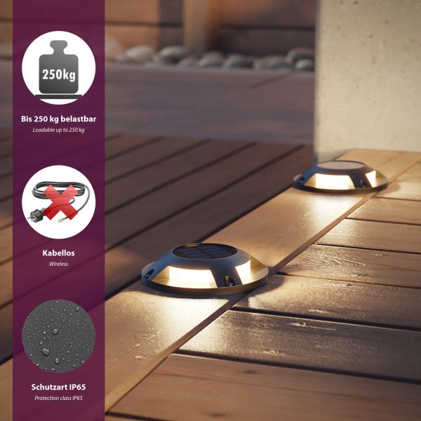 LED Solar-Bodenleuchte BUNSO für außen, IP65, Kunststoff, rund, 120 mm Ø, warmweiß JETZT KAUFEN