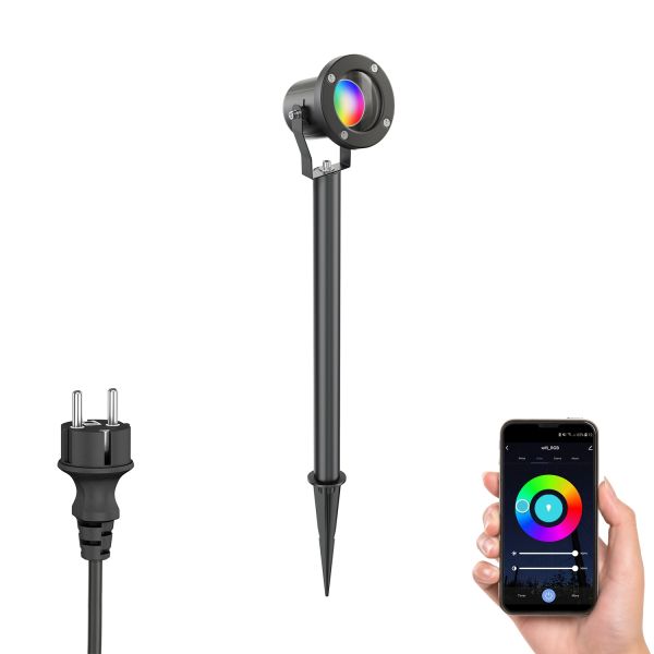 Gartenstrahler mit Erdspieß MIBU für außen Edelstahl schwarz, inkl. Smart Home RGBW GU10 LED Lampe, 5,41W, 473lm