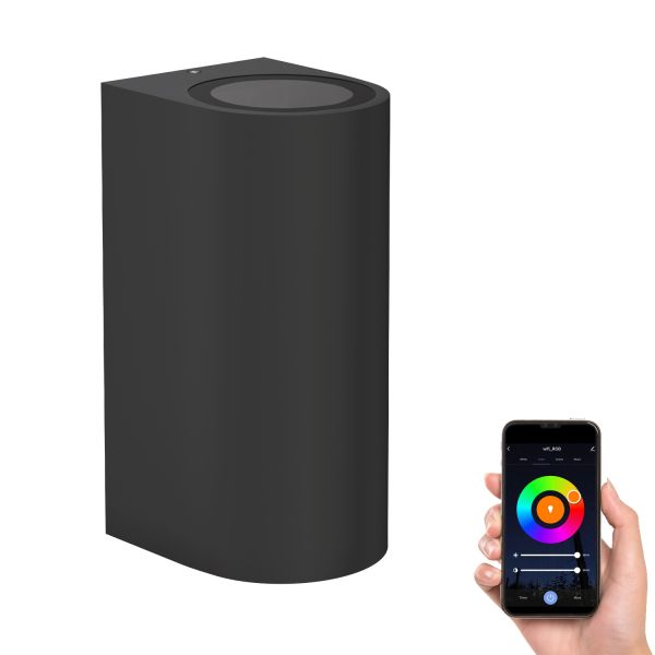 Wandleuchte ALSE Up- & Downlight für außen, Aluminium, rund, inkl. 2 Smart Home RGBW GU10 LED Lampen, je 10,82W, je 473lm (Farbe wählbar)