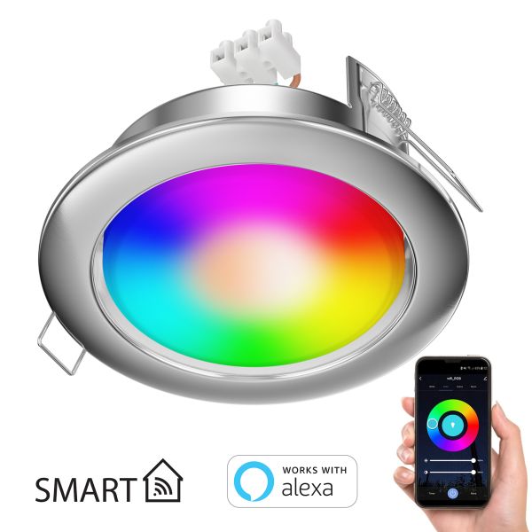 Einbaustrahler Zobe II flach rund + smarte LED-Lampe Alexa, dimmbar, Farbtemperatur steuerbar - 107mmØ Loch 90mmØ (Farbe, Leuchtmittel wählbar) Super Rabatt