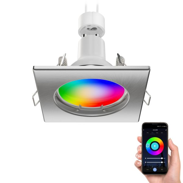 Deckeneinbaustrahler RIR Einbaurahmen eckig, inkl. Smart Home RGBW GU10 LED Lampe, 5,41W, 473lm (Farbe wählbar)