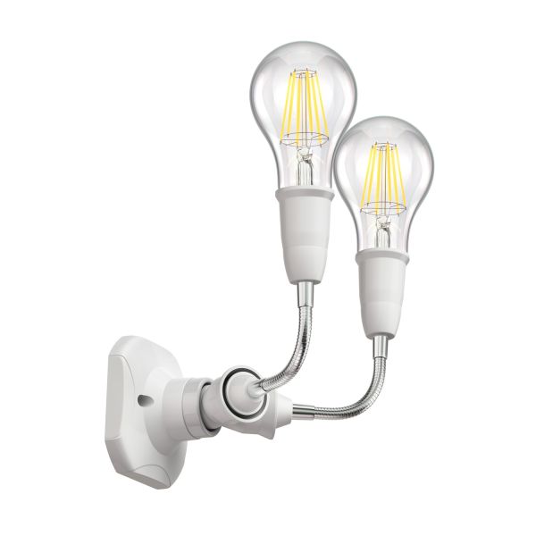 Wand-Leuchte Elektra, eckig, mit Schwanenhals zweiflammig, inkl. 2 E27 LED Lampen warm-weiß, je 1600lm