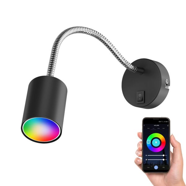 Leselampe WAIKA mit Schwanenhals und Schalter, inkl. Smart Home RGBW GU10 LED Lampe, 5,41W, 473lm (Farbe wählbar)