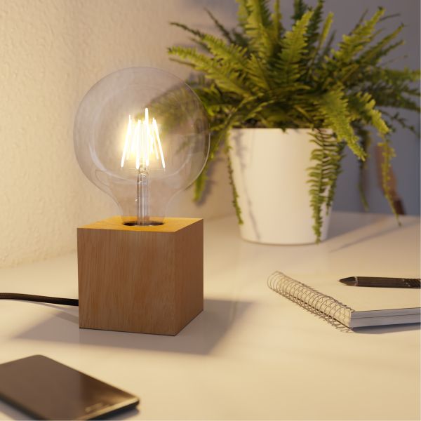 Tischlampe HITO, E27 Fassung, Holz massiv, eckig (Leuchtmittel wählbar) Schlussverkauf