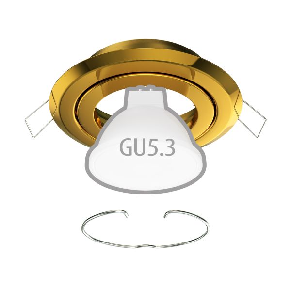 Deckeneinbaurahmen FABI, rund, schwenkbar, gold glänzend, inkl. GU5.3 Fassung Fabrik Onlineshop
