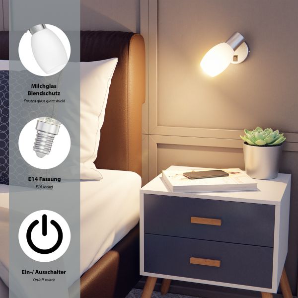 Wand-Leuchte LUPI mit Schalter, einflammig, inkl. Smart Home RGBW E14 LED Lampe, 4,925W, 572lm Fabrikpreis