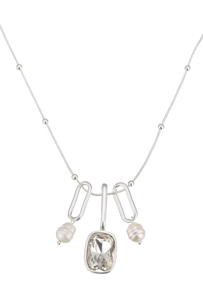 Leslii Lange Halskette Glasstein Silber Weiß Discount Store für neue Produkte