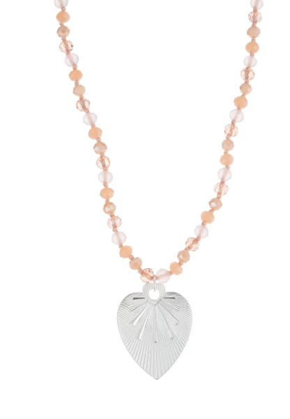 Leslii Lange Kette Herz Glasperlen Edelstahl Silber Beige Meist gekauft