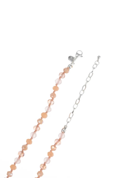 Leslii Lange Kette Herz Glasperlen Edelstahl Silber Beige Meist gekauft