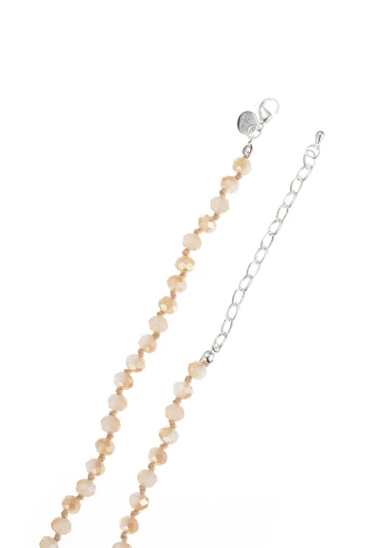 Leslii Lange Kette Tassel Glasperlen Edelstahl Silber Beige Blitzverkäufe