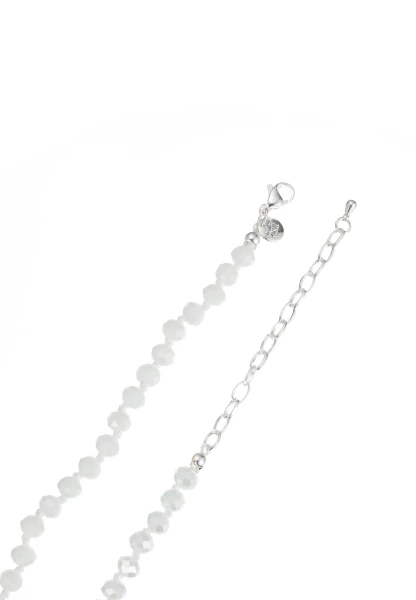 Leslii Lange Kette Herz Glasperlen Edelstahl Silber Weiß Kostenloser Versand