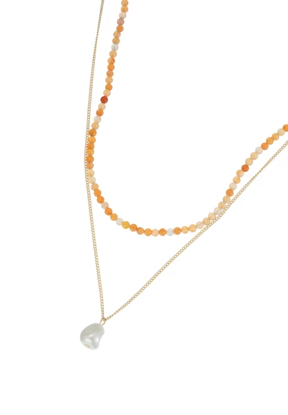 Leslii Kurze Halskette Stein Kugeln Layering Gold Orange Heißer Verkauf