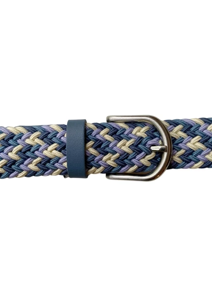 -50% SALE! Leslii Flechtgürtel Stretch mit Leder Applikation in Blau Creme Exklusive Angebote