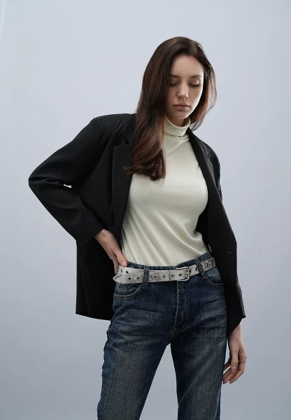 Leslii Gürtel mit Nieten Damen Ösen Kunst-Leder 2,8cm Breite in Silber Metallic Neuheiten