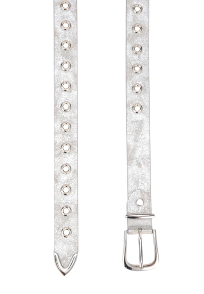 Leslii Gürtel mit Nieten Damen Ösen Kunst-Leder 2,8cm Breite in Silber Metallic Neuheiten