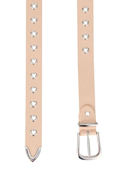 Leslii Gürtel mit Nieten Damen Ösen Kunst-Leder 2,8cm Breite in Creme Beige Sonderangebote