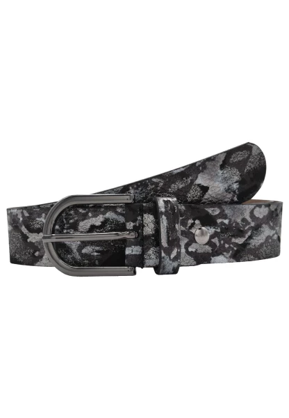 Leslii Premium Gürtel Leder-Gürtel Snake Animal-Print Metallic Breite 3,5cm Nappaleder Schwarz Gun Vierteljährliche Förderung