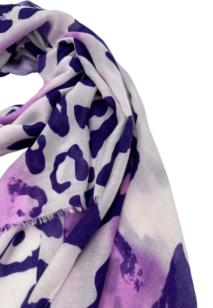 Leslii Schal Leo Look in Lila Weiß Großer Ausverkauf