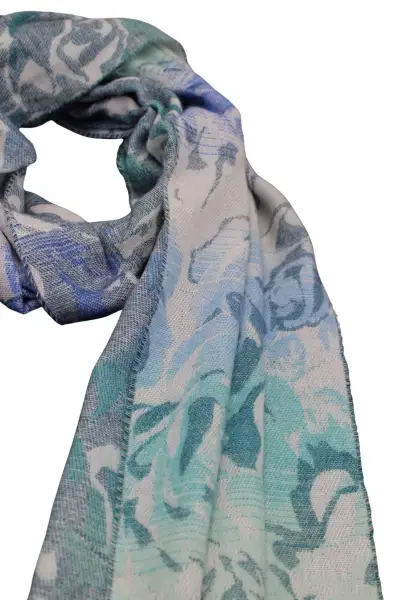 -50% SALE Leslii Schal Blumen-Muster Rosen gemusterter Fransen-Schal Muster-Schal in Blau Mint Rabatte dieses Monats