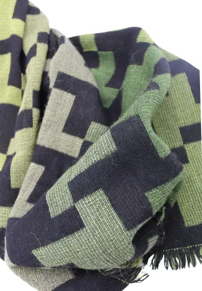 -50% SALE Leslii Schal XXL Hahnentritt-Muster grüner Schal Fransen-Schal gemustert Grün Schwarz Hotsell