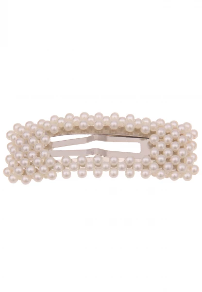 Leslii Haarspange Haar-Klammer Statement Perlen-Schmuck weißer Haar-Schmuck Weiß Silber