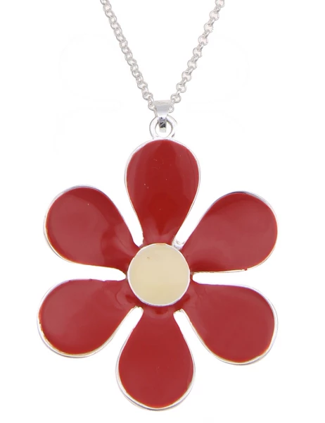 -50% SALE Leslii Lange Halskette Colour Flower in Silber Rot Hotsell