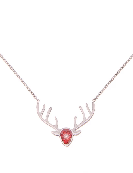 -50% SALE Leslii Damen-Kette Hirsch-Geweih Trachten-Collier Oktoberfest Dirndl-Kette Wiesn Silber Ro Vatertagsangebot