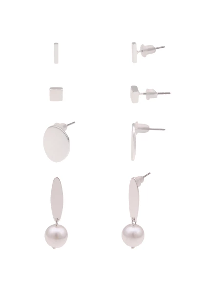 Leslii Damen-Ohrringe 4er Set silberne Ohrstecker weiße Perlen Silber JETZT KAUFEN
