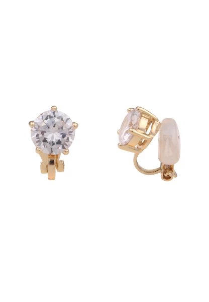 Leslii Damen-Ohrringe Ohr-Clip weiße Glas-Ohrringe Glitzer Modeschmuck-Ohrringe Gold Weiß Kostenlose Rückgabe
