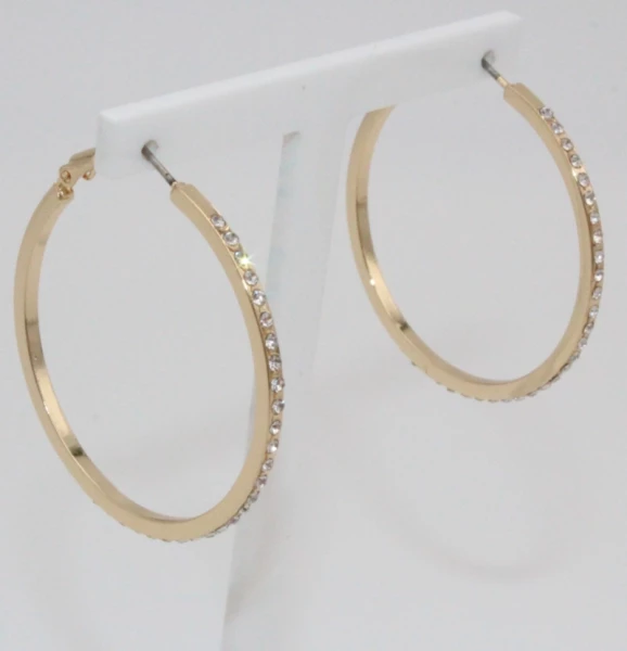 Leslii Damen-Ohrringe Glitzer Creolen Strass-Ohrringe Modeschmuck-Ohrringe Ohrschmuck Gold Fabrikladen