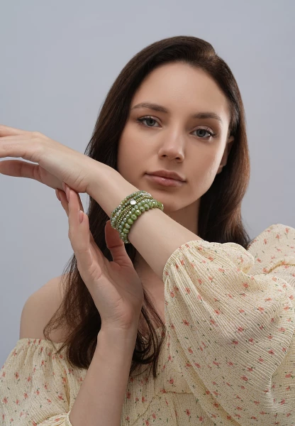Leslii Damen-Armband Karin Kristall Glasperlen Khaki Grün Bis zu 60% Rabatt
