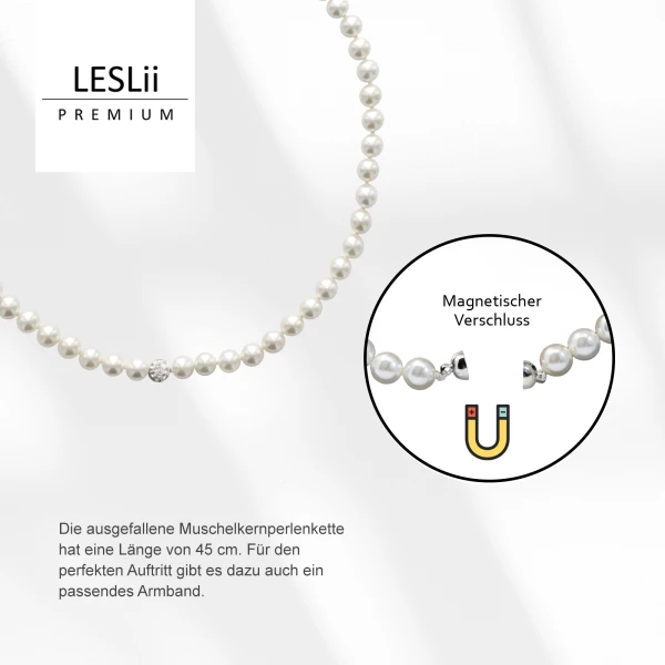 Leslii Damen-Kette Perlen-Collier weiße Perlen-Kette Strass-Kugel Weiß Fabrik Onlineshop
