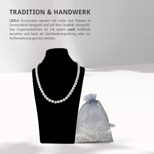 Leslii Damen-Kette Perlen-Collier weiße Perlen-Kette Strass-Kugel Weiß Fabrik Onlineshop