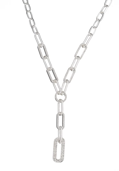 Leslii Kurze Halskette Glieder-Kette Glitzer Y-Kette in Silber Versandkostenfrei
