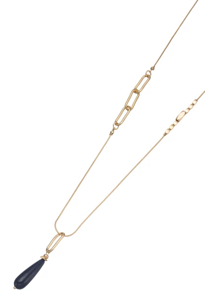 Leslii Lange Halskette Naturstein Tropfen Blau Gold Begrenztes Angebot