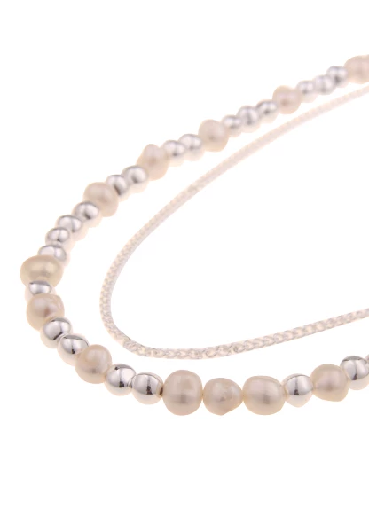 Leslii Halskette Layeringkette mit Gliedern und Süßwasserperlen Silber Online Outlet