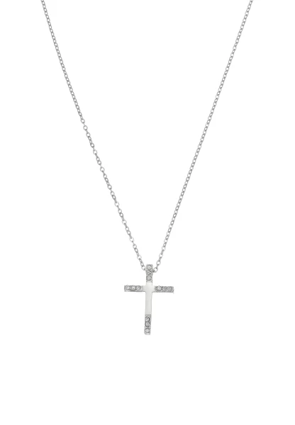 Leslii Kurze Halskette Strass Kreuz Edelstahl Silber Super Sparpreis