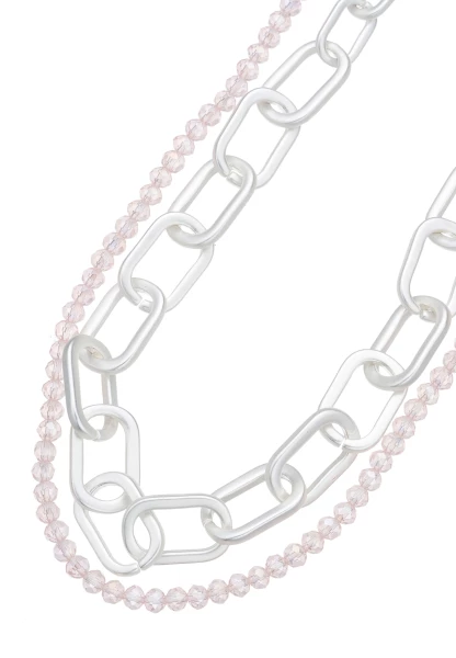 Leslii Layering Glieder-Kette Glasperlen Silber Beige Vierteljährliche Förderung