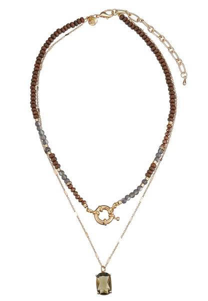 Leslii Kurze Halskette Holzperlen Layering Braun Gold 50% Rabatt mit kostenlosem Versand