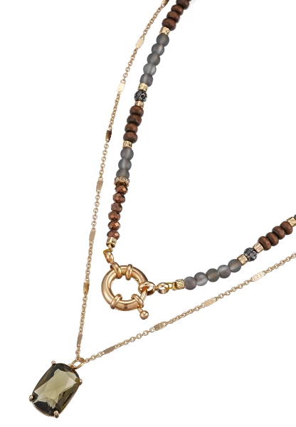 Leslii Kurze Halskette Holzperlen Layering Braun Gold 50% Rabatt mit kostenlosem Versand