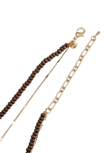 Leslii Kurze Halskette Holzperlen Layering Braun Gold 50% Rabatt mit kostenlosem Versand