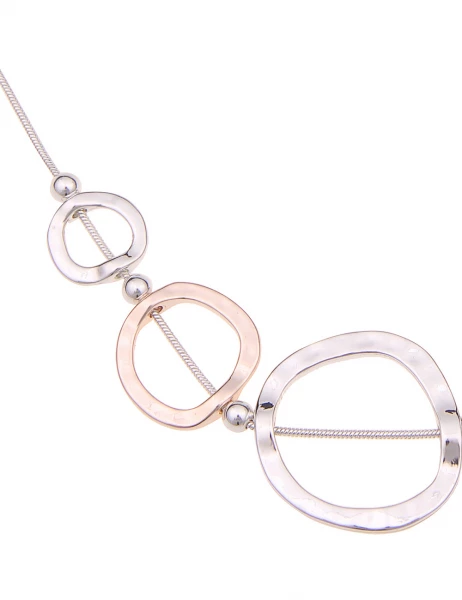Leslii Damen-Kette Bicolor Ring-Anhänger Collier kurze Halskette Modeschmuck-Kette Silber Rosé Auslauf