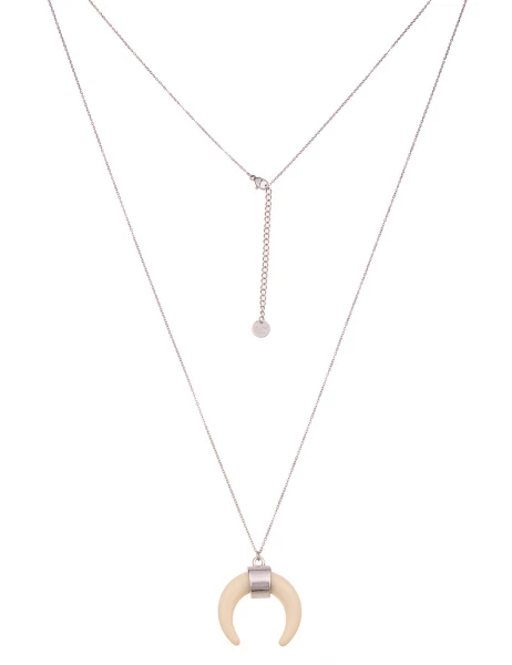 -50% SALE Leslii Lange Halskette Horn Look in Silber Creme Weiß Fabrik Onlineshop