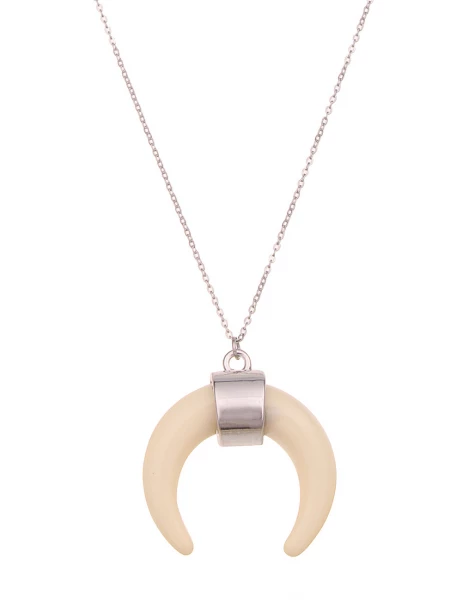 -50% SALE Leslii Lange Halskette Horn Look in Silber Creme Weiß Fabrik Onlineshop